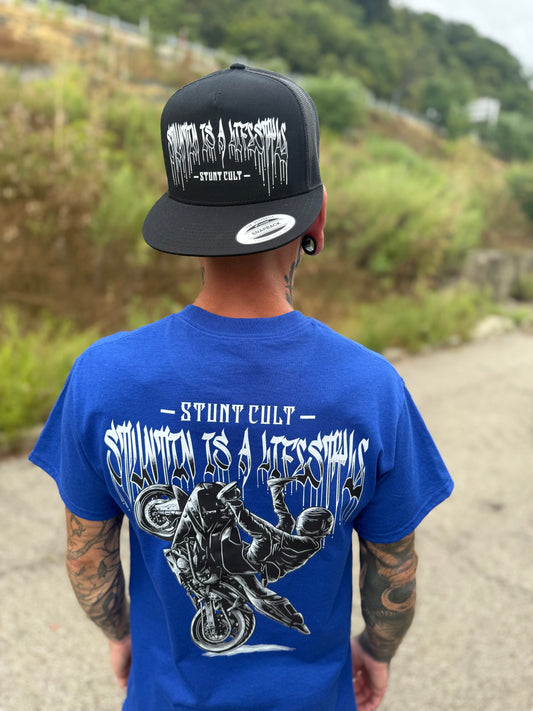 Stuntin is a Lifestyle “blue” Tee